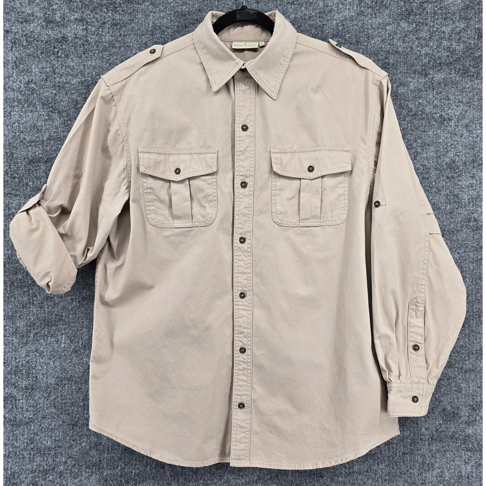 House of Bruar Safari Shirt Men XL Beige Peached Cotton Long Slv Button Gorpcore